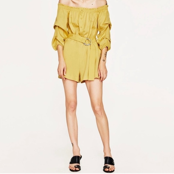 Zara mustard yellow off the shoulder romper - Picture 1 of 7